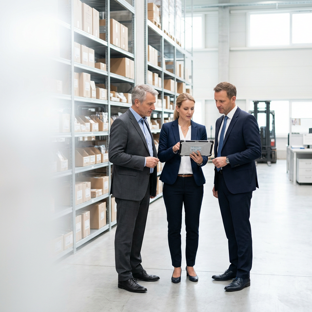 Professional business scene in a warehouse